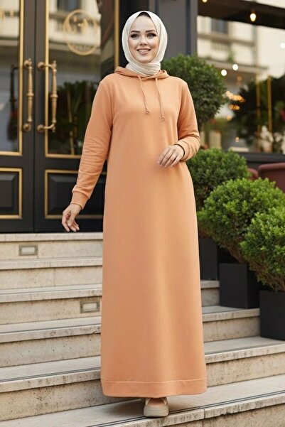 Neva Style Kapşonlu Camel Tesettür Elbise 50421C