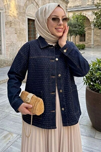 N.S NEVA STYLE Düğmeli Lacivert Tesettür Kot Tunik 10014L
