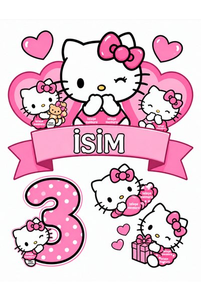 telaşe memuru İSİMLİ - 3 Yaş Hello Kitty Pasta Süsü - Pasta Resmi ve Pasta Ba...