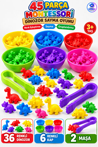 YILDIRIM OYUNCAK Montessori Dinozorlar Sayma Oyunu 45 Parça – Renk Eşleştirme...