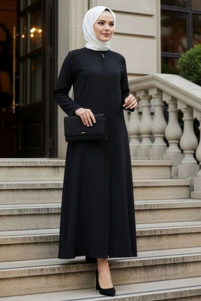 N.S NEVA STYLE Ferace negru cu fermoar, stil Hijab 45312S
