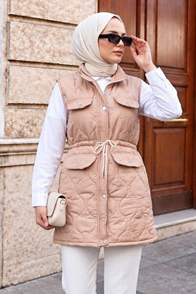 N.S NEVA STYLE Boncuk Detaylı Bisküvi Tesettür Şişme Yelek 80321BS