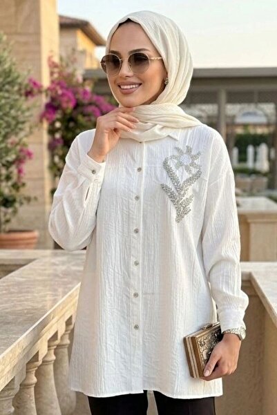 N.S NEVA STYLE قميص أبيض محتشم بأزرار 10084B