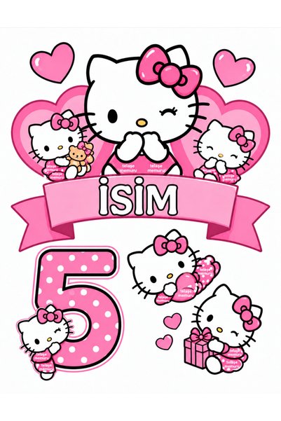 telaşe memuru İSİMLİ - 5 Yaş Hello Kitty Pasta Süsü - Pasta Resmi ve Pasta Ba...