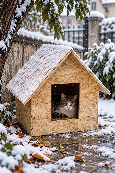 Reyo Yetişkin Kedi Evi, 50x50x35 cm, Rüzgar ve Soğuğa Dayanıklı Ahşap Kedi Ev...