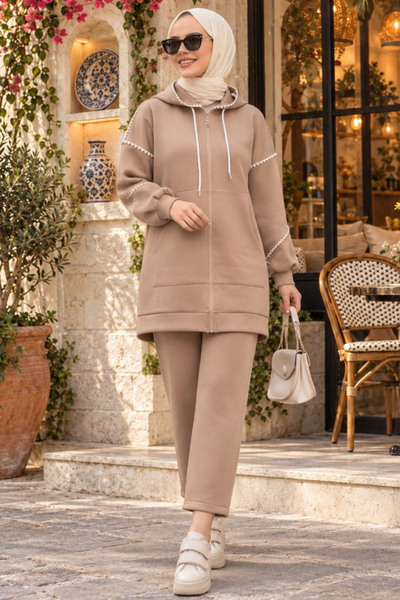 Neva Style طقم إسلامي مزدوج من فرو المنك بسحاب 12621V