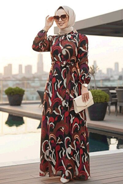 Neva Style Floral Patterned Black Hijab Dress 27936S