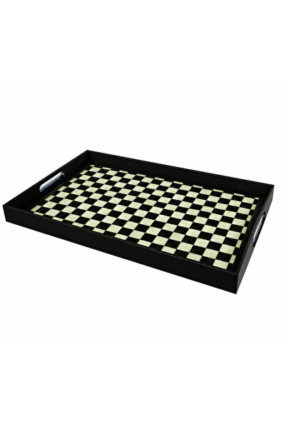 Glore A08-006 Damalı El Geçmekli Tepsi 31X46Cm 81829 Akyüzhome