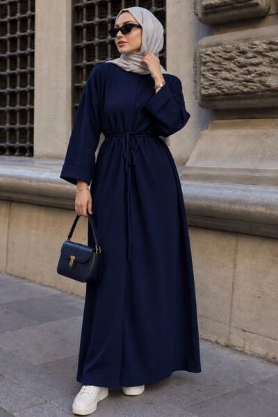 N.S NEVA STYLE Crew Neck Straight Cut Oysho Fabric Navy Blue Hijab Dress 3138L