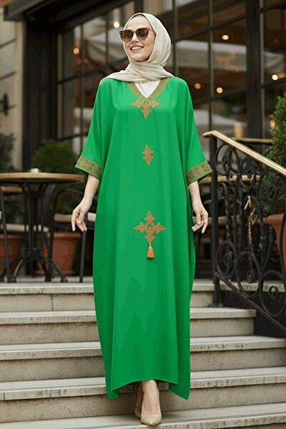 Neva Style Embroidery Patterned Green Hijab Dress 41019Y