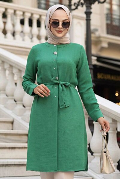 Neva Style Düğmeli Yeşil Tesettür Tunik 658Y