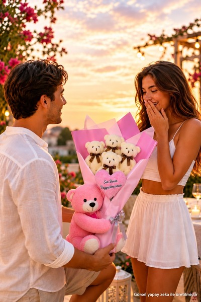 Pandamkee Sevgiliye Sürpriz Peluş Ayıcık Buketi ve Ayı Hediye Seti