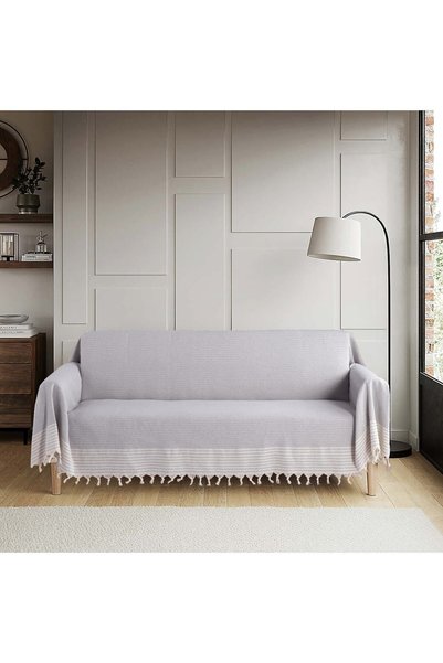 Bumedo Buldan Work Knitted Single and Triple Cotton Woven Sofa Bed Sofa Cover Set 3-3-1-1 - Light Gray