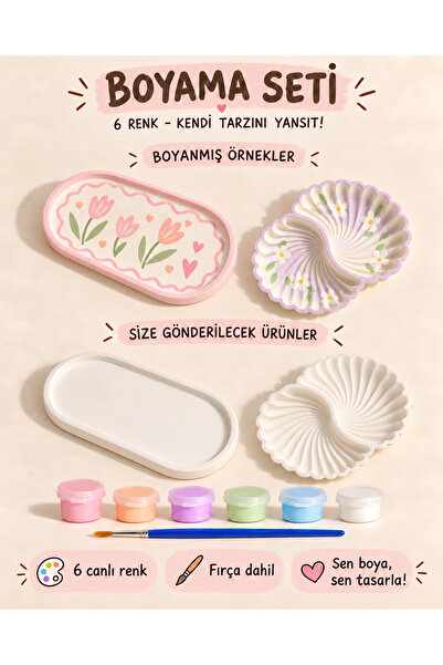 LORİCA 2li beton tepsi seti kabuk tabak ve oval tepsi – Kendin Boya Tasarla H...