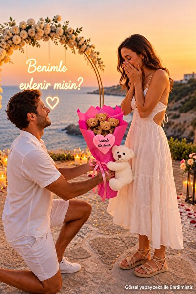Pandamkee Sevgiliye Özel Romantik Peluş Ayıcık Buketi ve Yanında Sevimli Ayı ...