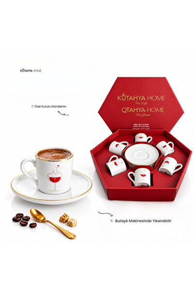 qtahya homes queen of kütahya 6 Kişilik Porselen Türk Kahvesi Fincanı Takımı ...