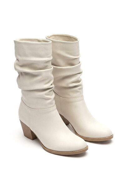 Zerenyus Yox Premium Beige Bellows Heeled Women's Boots