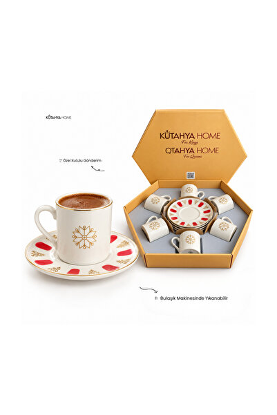 KÜTAHYA HOME Porcelain Acem Zade Red-Blue Coffee Cup Tea Saucer 12.5cm 12 Pcs