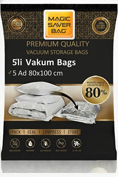 Genel Markalar 5 Adet Büyük Boy 80 Cm X 100 Cm Vakumlu Poşet Vakumlu Hurç Vak...