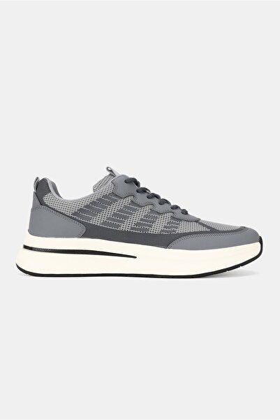 TUNAELLİ Men's Gray Breathable Knitted Casual Sneakers Shoes