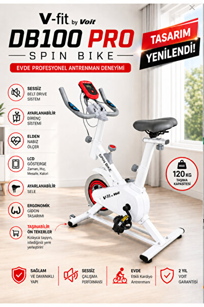 VFİT Db100 Pro Beyaz Spin Bike Elden Nabız Ölçer Direnci Ayarlanabilir