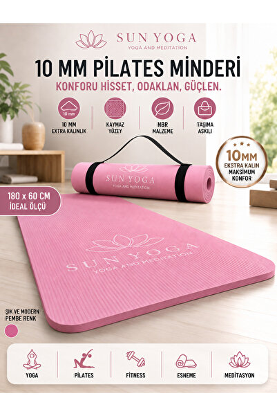 SUNYOGA 10 mm Pilates Minderi Yoga Matı 180x60 cm Kaymaz Spor Egzersiz Minder...