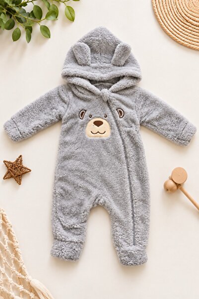dinamik çocuk Baby Boy Jumpsuit Welsoft Sweet Teddy Bear Embroidered Plush Ho...