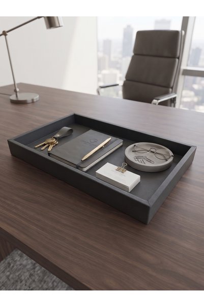 derisunum design Premium Leather XL Large Tray - Entryway Key Holder, Jewelry and Makeup Tray Organizer - Bathroom and Coffee Table Top (42X21 cm)