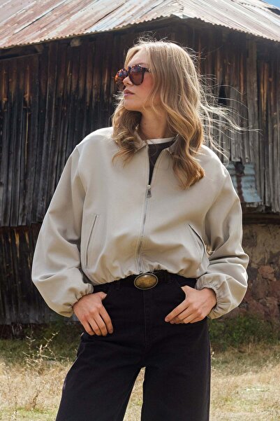 Fulla Moda Fermuarlı Polo Yaka Bomber Ceket