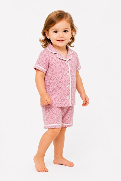 dinamik çocuk Kız Çocuk Kalp Desenli Pijama Takımı Yazlık Kısa Kollu Şortlu A...