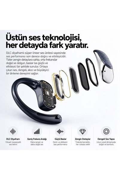 Monoise P-G2 AI Çeviri Kulaklığı 140+ Dil Bluetooth 5.4 ENC Open Ear Kablosuz Kulaklık