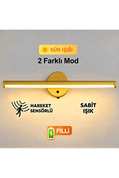 Nobbystar Sök-Tak Yapışkanlı Pilli LED Aplik 38 cm – Sensörlü ve Sabit Işık 2...