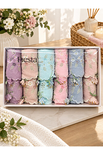 Fiesta Tekstil Analı Kızlı Deren Küpeli 12 Parça Havlu Seti