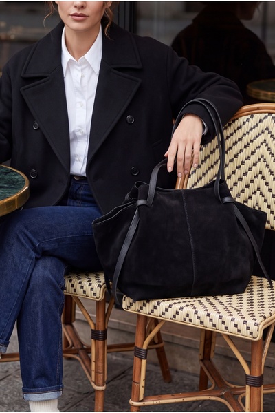 Marjin Women's Genuine Leather Shopper Hand and Shoulder Bag Yorita Black Suede
