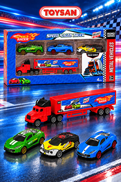 Toysan Metal Truck 3-Piece Mini Car Set – 1 Truck + 3 Metal Cars (1/64 Scale)
