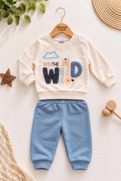 dinamik çocuk Baby boy wild embroidered sweatshirt and bottom tracksuit 2-pie...