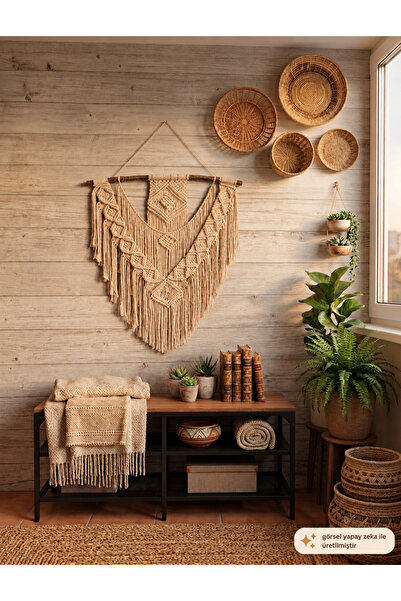 Floralmacramedesign Çift Sıra Baklava Dilimli Dev Makrome Duvar Süsü