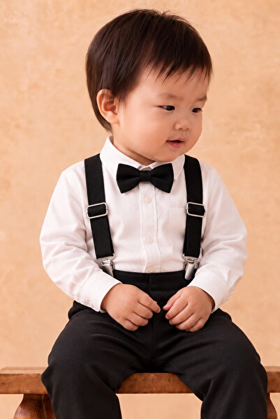 Rocha Baby 23 Nisan Baby Boy and Child Black Bow Tie Pants Strap Set