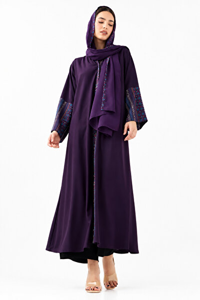 Azria Fashion عباءة مزينة باللوحات باللون الأرجواني