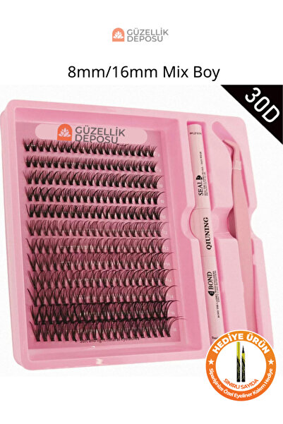 Güzellik Deposu 30D Premium İpek Kirpik Seti - 8-16mmMix Boy - Yapıştırıcı / ...