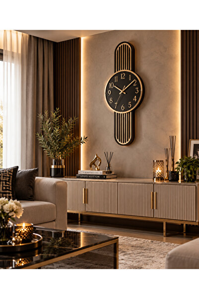 Göral Home Life Özel Yapım 5 cm Kalınlık 86x36 cm Ahşap Dikey Duvar Saati, Mo...