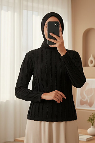 Modamorfo Women's Textured Stretch Knit Blouse 975 - Black
