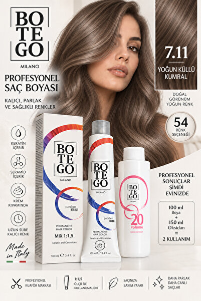 botegohair 7.11 Yoğun Küllü Kumral Profesyonel Saç Boyası Seti