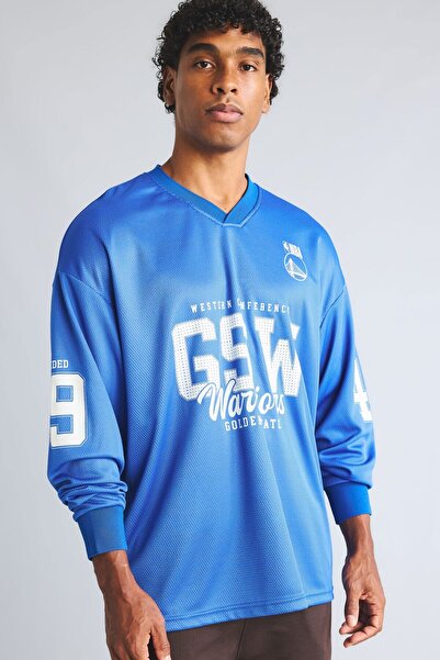 DeFacto NBA Golden State Warriors Oversize V Yaka Baskılı Mesh Forma Kumaş Uz...