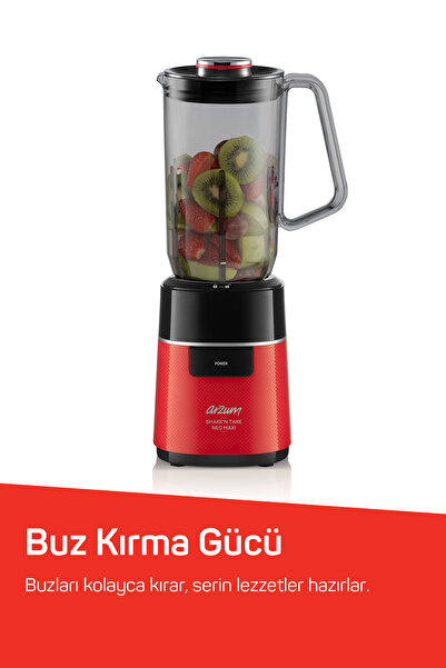 Arzum Shake'N Take Neo Maxi Sürahi Blender 1L Sürahi ve 570ml Şişe 500W Kırmı...