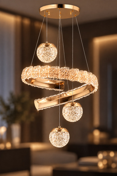 İstanbul Avize Koza 3 Toplu Gold Kumandalı Led 3 Renk Ledli Modern Avize
