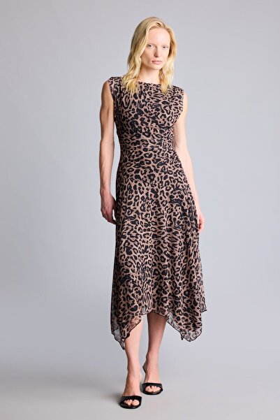 DeFacto Leopard Patterned Tulle Sleeveless Midi Dress H6721Ax26Au
