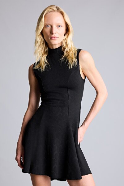 DeFacto A-Line Boat Neck Floral Pattern Jacquard Sleeveless Mini Dress I6308A...
