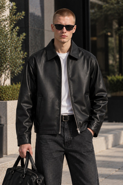 Mach Men's Relaxed Fur-Lined Leather Jacket