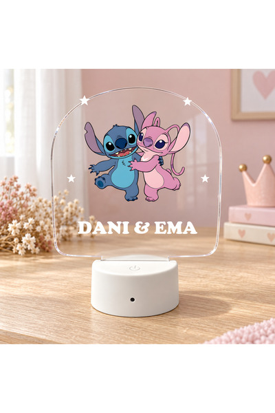 giftcity.ro Lampă LED 3D Personalizată Stich și Angel, Bază cu 16 Culori RGB,...